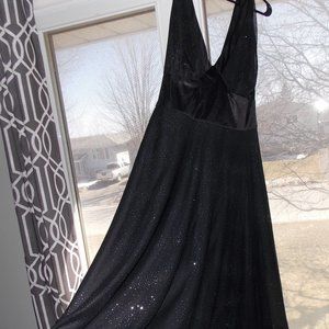 Black V-Neck Glittery Dress